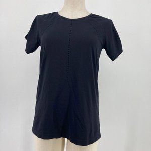 Athleta Top Foothill Tee Short Sleeve Solid Black Stretch Cut Out Size Medium